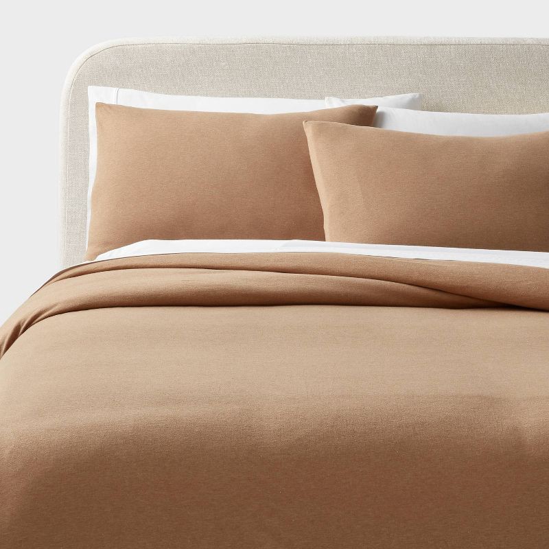 slide 2 of 6, King Jersey Duvet and Sham Set Light Brown - Threshold™: Cotton Knitted Bedding, Zipper Closure, OEKO-TEX Certified, 1 ct