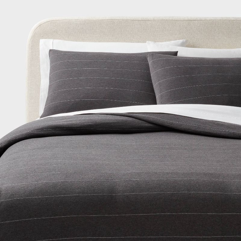 slide 2 of 6, King Jersey Duvet and Sham Set Dark Gray Striped - Threshold™: Cotton Knit, Zipper Closure, OEKO-TEX Certified, 1 ct