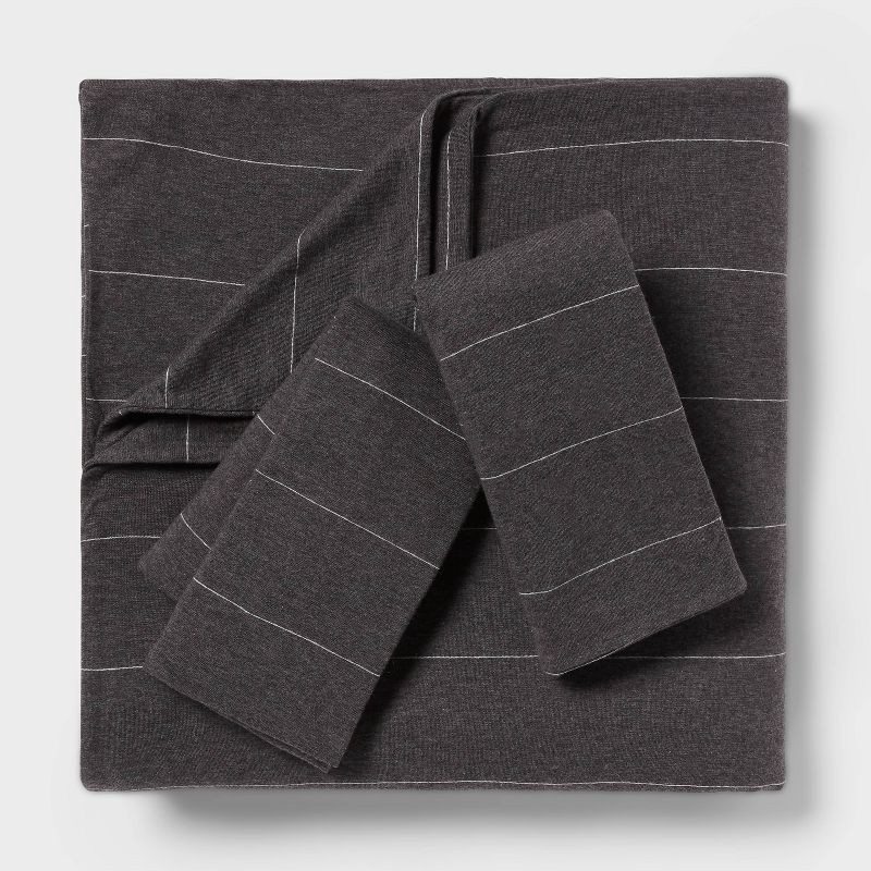 slide 3 of 6, King Jersey Duvet and Sham Set Dark Gray Striped - Threshold™: Cotton Knit, Zipper Closure, OEKO-TEX Certified, 1 ct