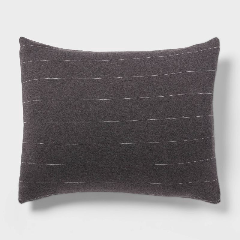 slide 4 of 6, King Jersey Duvet and Sham Set Dark Gray Striped - Threshold™: Cotton Knit, Zipper Closure, OEKO-TEX Certified, 1 ct