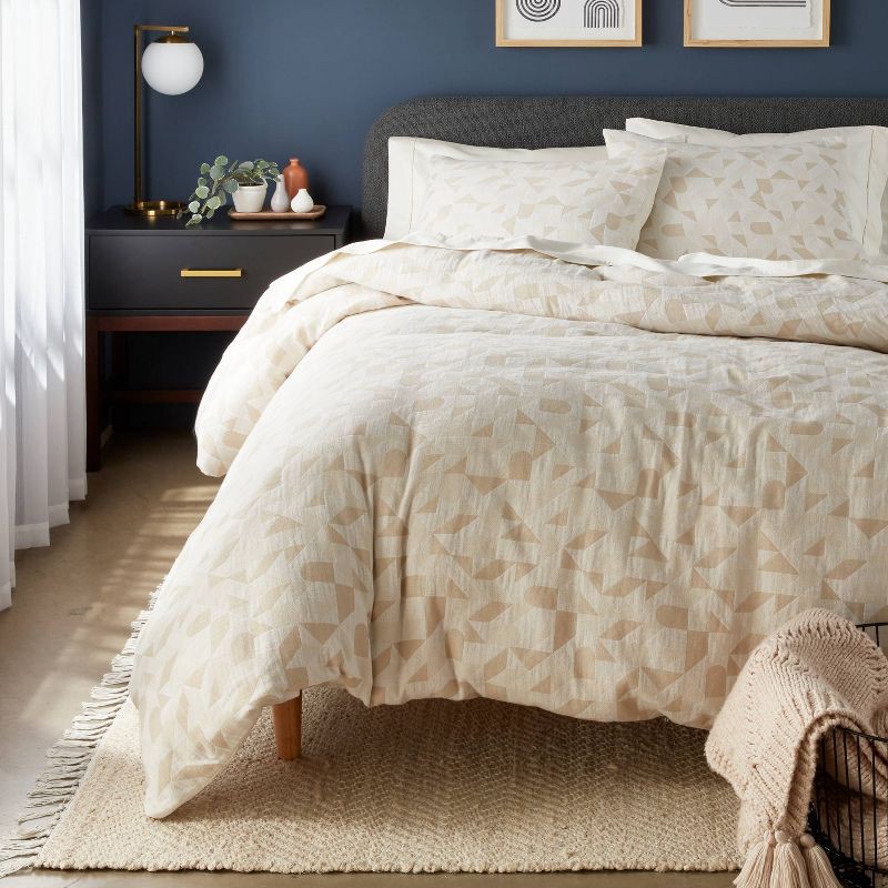 slide 2 of 6, King Geo Matelasse Duvet Cover and Sham Set Khaki/Ivory - Threshold™: Cotton Blend, Woven Jacquard, OEKO-TEX Certified, 1 ct