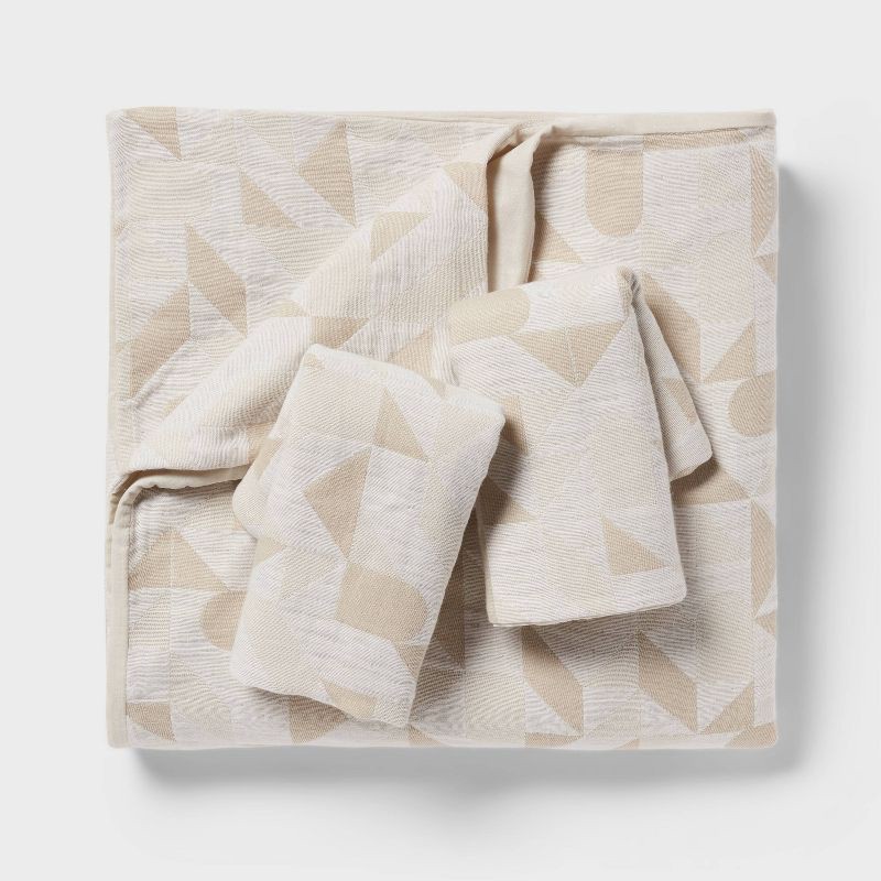 slide 3 of 6, King Geo Matelasse Duvet Cover and Sham Set Khaki/Ivory - Threshold™: Cotton Blend, Woven Jacquard, OEKO-TEX Certified, 1 ct