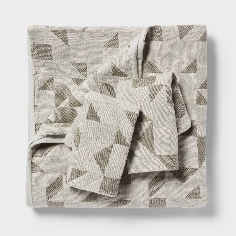 slide 3 of 6, Full/Queen Geo Matelasse Duvet Cover and Sham Set Dark Olive Green - Threshold™: Woven Jacquard, 200 Thread Count, OEKO-TEX Certified, 1 ct