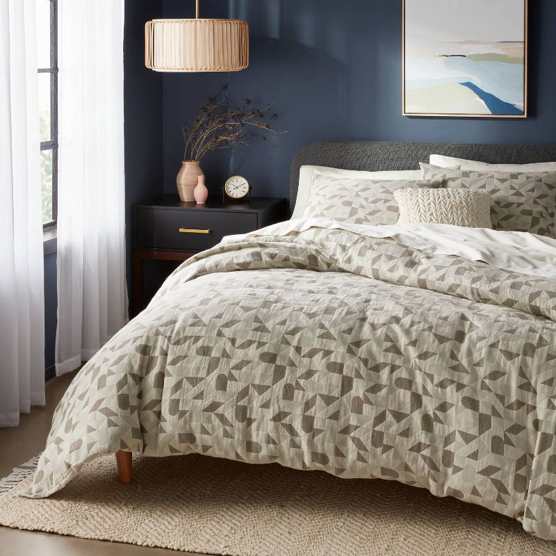 slide 1 of 6, Full/Queen Geo Matelasse Duvet Cover and Sham Set Dark Olive Green - Threshold™: Woven Jacquard, 200 Thread Count, OEKO-TEX Certified, 1 ct