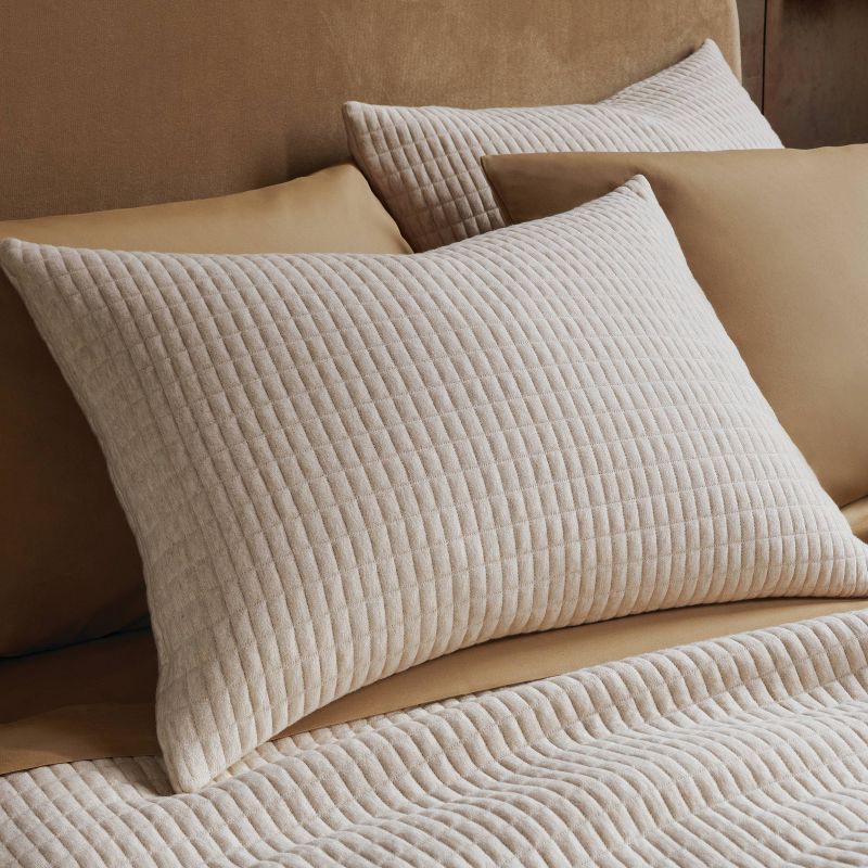 slide 2 of 3, Standard Jersey Quilt Sham Oatmeal - Threshold™: Cotton Knitted, Check Jacquard Design, Machine Washable, 1 ct