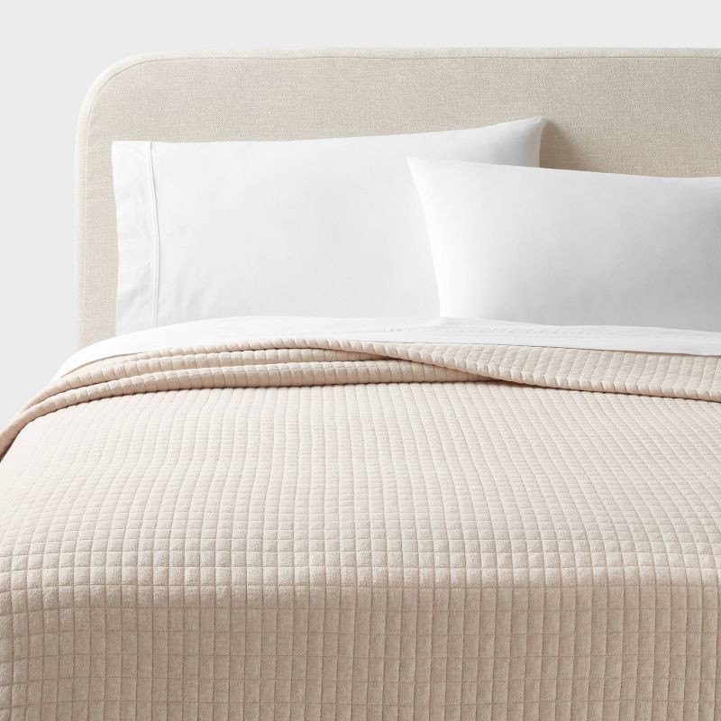 slide 1 of 4, King Jersey Quilt Oatmeal Heather - Threshold™: Cotton Knitted Coverlet, Heavyweight, Machine Washable, 1 ct