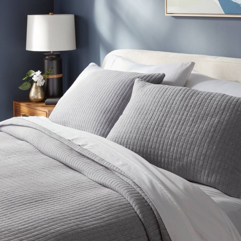 slide 2 of 3, Standard Jersey Quilt Sham Heather Gray - Threshold™: Cotton Knitted, Machine Washable, No Flange Design, 1 ct