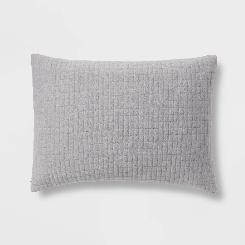 slide 3 of 3, Standard Jersey Quilt Sham Heather Gray - Threshold™: Cotton Knitted, Machine Washable, No Flange Design, 1 ct