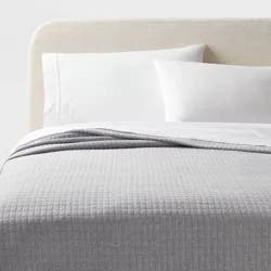 King Jersey Quilt Heather Gray - Threshold™: Knitted Coverlet, Check Jacquard Pattern, Machine Washable