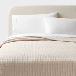 Full/Queen Jersey Quilt Oatmeal Heather - Threshold™: Knitted Coverlet, Heavyweight Fabric, Machine Washable