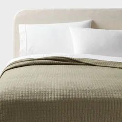 Full/Queen Jersey Quilt Dark Olive Green Heather - Threshold™: Cotton Knitted Coverlet with Polyester Fill