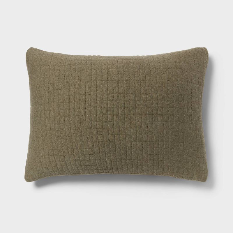 slide 2 of 2, Standard Jersey Quilt Sham Dark Olive Green - Threshold™: Cotton Knitted, Machine Washable, No Flange, 1 ct