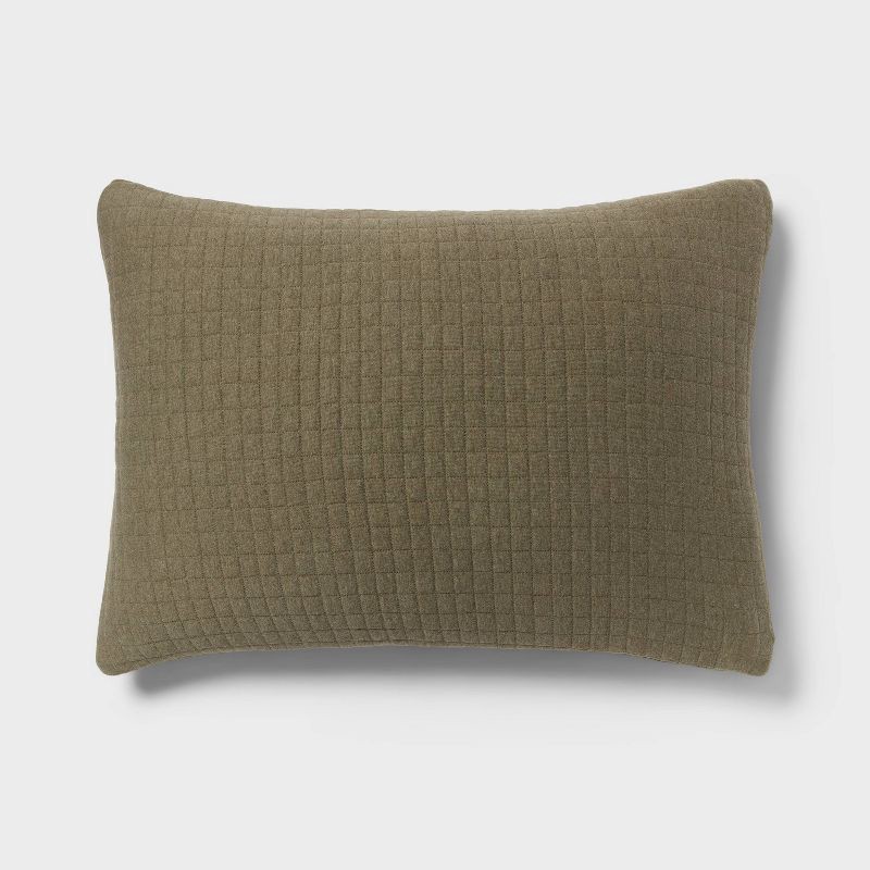 slide 1 of 2, Standard Jersey Quilt Sham Dark Olive Green - Threshold™: Cotton Knitted, Machine Washable, No Flange, 1 ct
