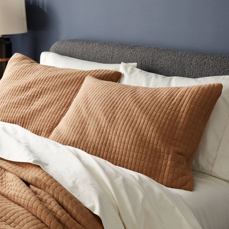 slide 2 of 3, Full/Queen Jersey Quilt Light Brown - Threshold™: Knitted Coverlet, OEKO-TEX Certified, 1 ct