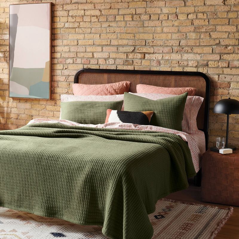 slide 2 of 3, King Jersey Quilt Dark Olive Green Heather - Threshold™: Knitted Coverlet, Machine Washable, OEKO-TEX Certified, 1 ct