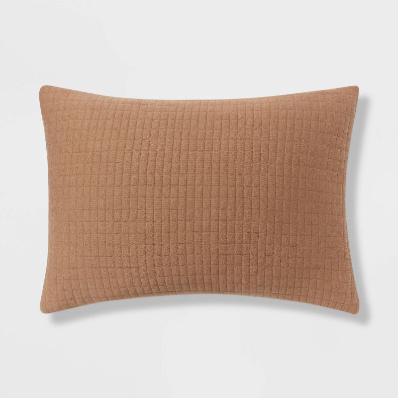 slide 3 of 3, Standard Jersey Quilt Sham Light Brown - Threshold™: Cotton Knitted, Machine Washable, No Flange Design, 1 ct