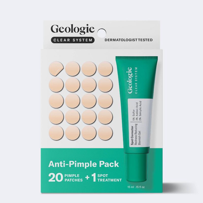slide 1 of 7, Geologie Clear System Anti-Pimple Pack - Acne Hydrocolloid Patches & Spot Treatment - 20ct + 15ml, 20 ct, 15 ml