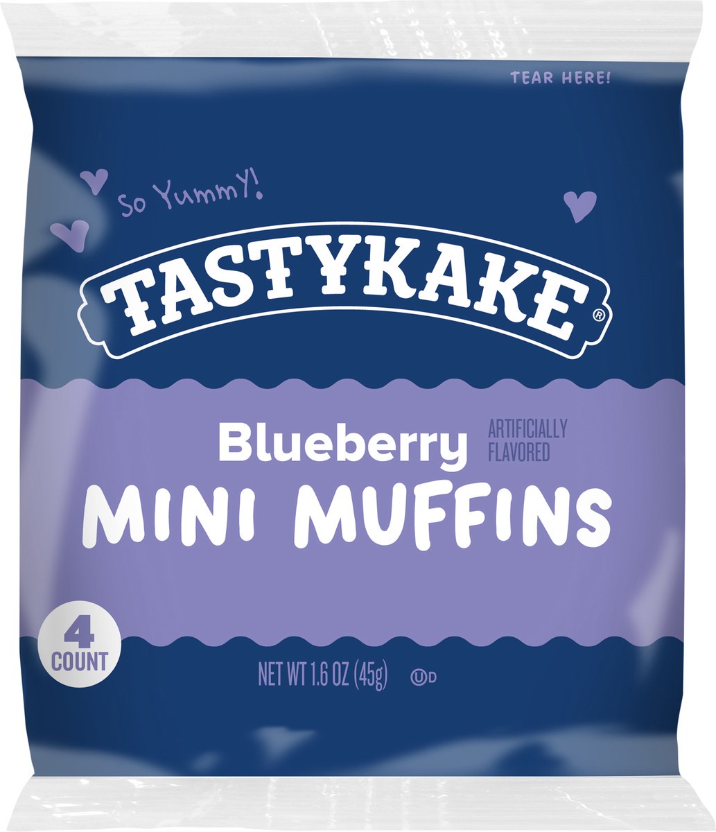 slide 6 of 11, Tastykake Blueberry Flavored Mini Muffins, Portable and Shareable, Blueberry Muffins, 1.6 oz, 4 Count, 4 ct