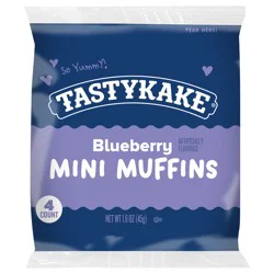 Tastykake Blueberry Flavored Mini Muffins, Portable and Shareable, Blueberry Muffins, 1.6 oz, 4 Count