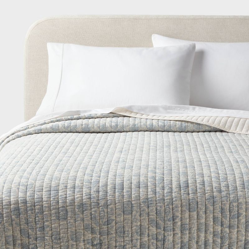 slide 1 of 3, King Printed Cotton Voile Tonal Floral Quilt Ivory/Camel - Threshold™: Midweight, Machine Washable, OEKO-TEX Certified, 1 ct