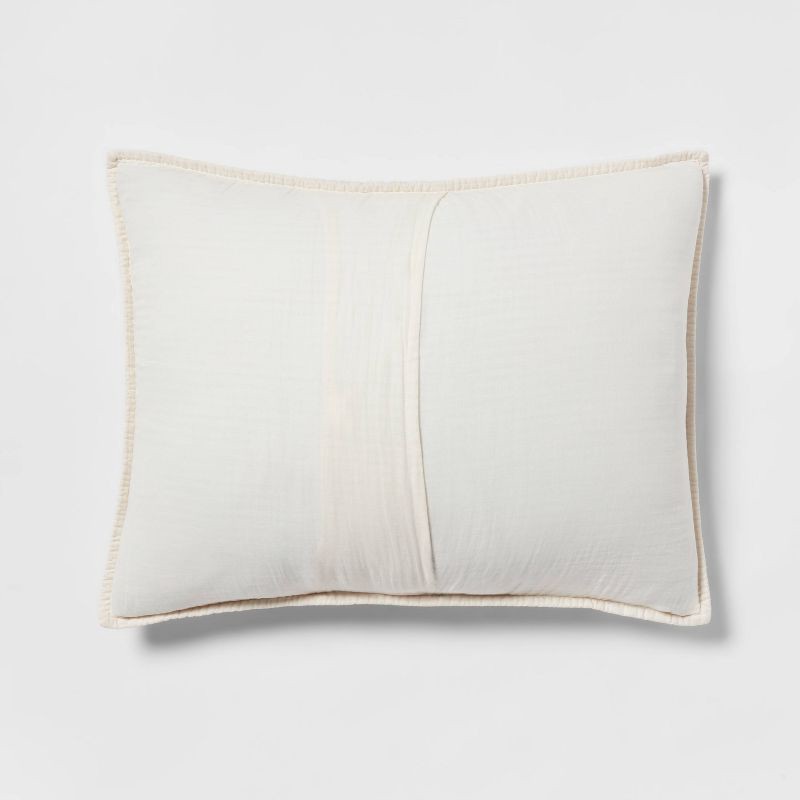 slide 3 of 3, Standard Printed Voile Tonal Floral Quilt Sham Ivory/Camel - Threshold™: OEKO-TEX Certified, Machine Washable, 1 ct