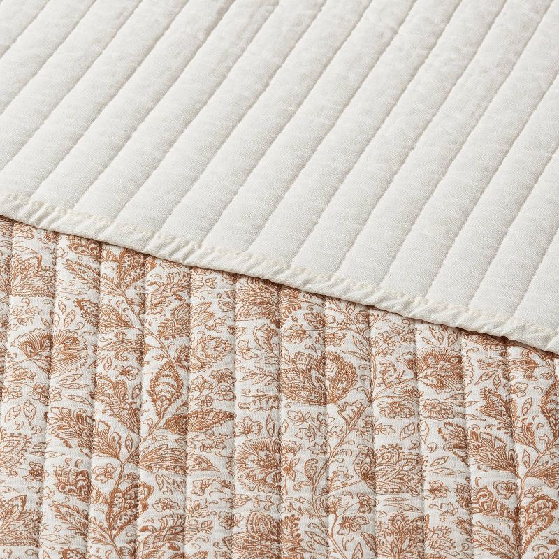 slide 3 of 3, Full/Queen Printed Cotton Voile Tonal Floral Quilt Ivory/Camel - Threshold™: Midweight, Machine Washable, Plain Weave, 1 ct
