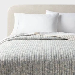 Full/Queen Printed Cotton Voile Tonal Floral Quilt Ivory/Camel - Threshold™: Midweight, Machine Washable, Plain Weave