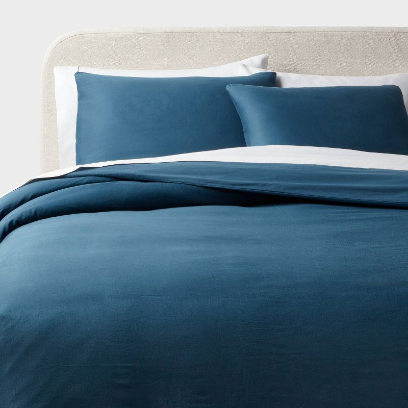slide 1 of 6, King Washed Cotton Sateen Duvet Cover and Sham Set Indigo - Threshold™: 250 Thread Count, OEKO-TEX Certified, 1 ct