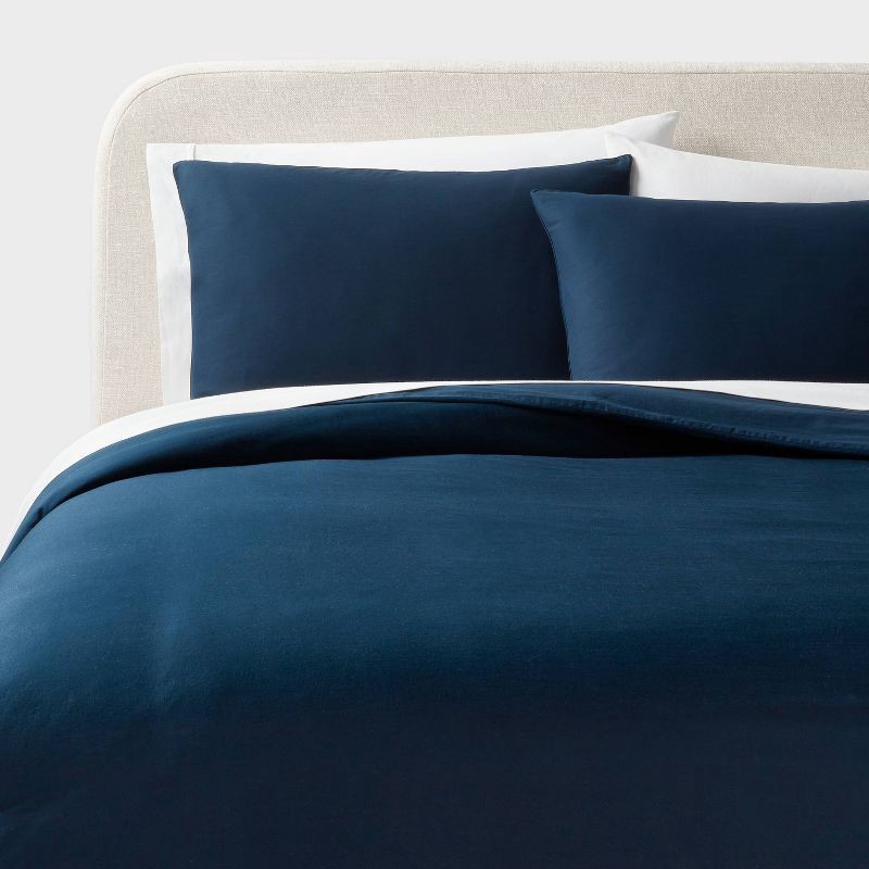 slide 2 of 6, King Washed Cotton Sateen Duvet Cover and Sham Set Dark Navy - Threshold™: 250 Thread Count, OEKO-TEX Certified, 1 ct