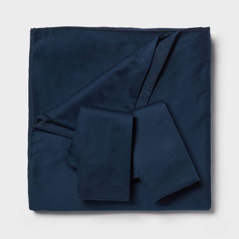 slide 3 of 6, King Washed Cotton Sateen Duvet Cover and Sham Set Dark Navy - Threshold™: 250 Thread Count, OEKO-TEX Certified, 1 ct