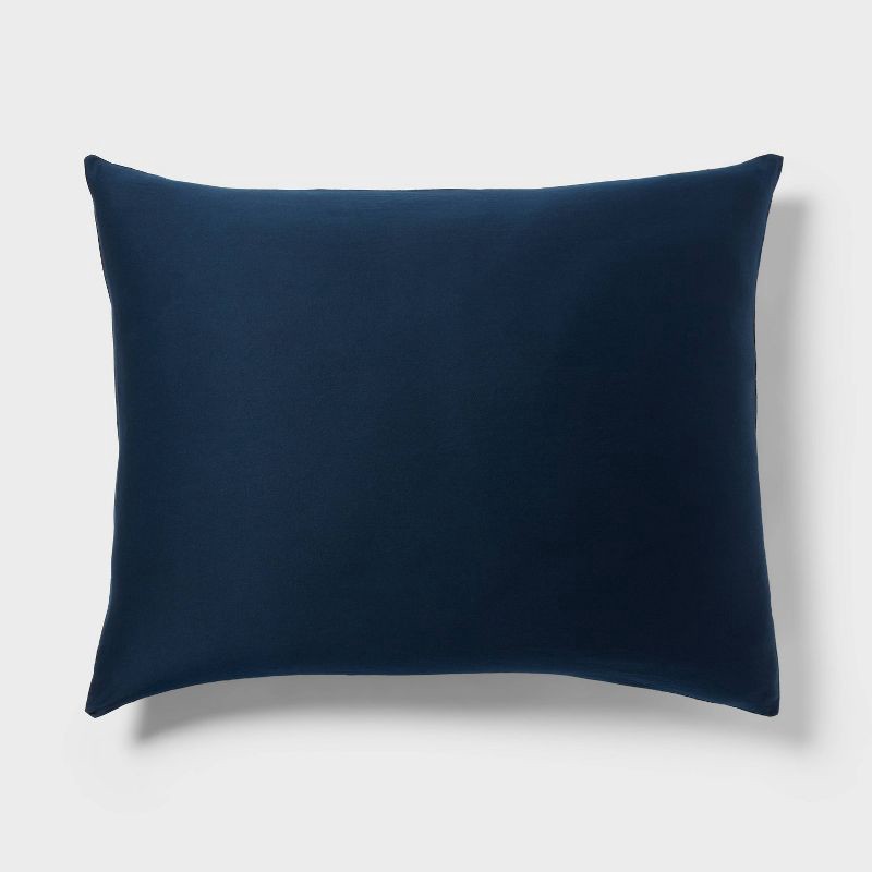 slide 4 of 6, Full/Queen Washed Cotton Sateen Duvet Cover and Sham Set Dark Navy - Threshold™: 250 Thread Count, OEKO-TEX Certified, 1 ct