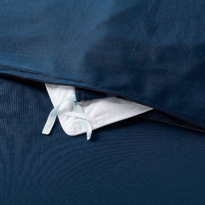 slide 6 of 6, Full/Queen Washed Cotton Sateen Duvet Cover and Sham Set Dark Navy - Threshold™: 250 Thread Count, OEKO-TEX Certified, 1 ct