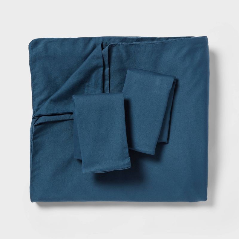 slide 3 of 6, Full/Queen Washed Cotton Sateen Duvet Cover and Sham Set Indigo - Threshold™: 250 Thread Count, OEKO-TEX Certified, 1 ct