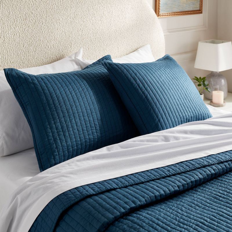 slide 2 of 3, Standard Washed Cotton Sateen Quilt Sham Indigo - Threshold™: 250 Thread Count, OEKO-TEX Certified, Machine Washable, 1 ct