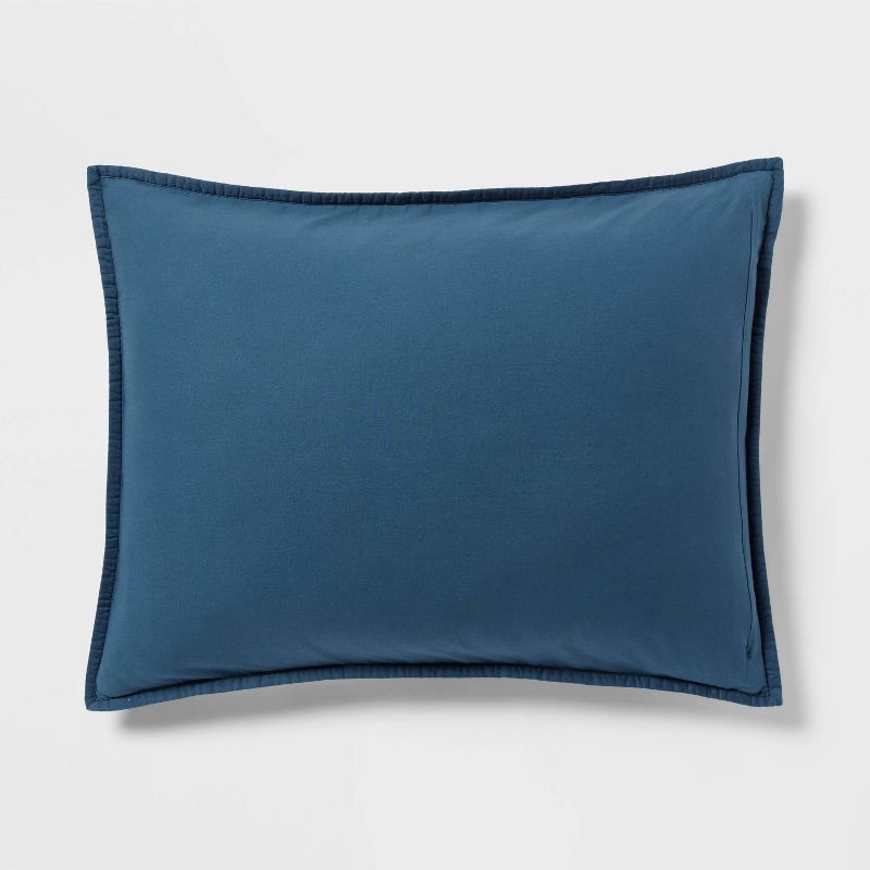 slide 3 of 3, Standard Washed Cotton Sateen Quilt Sham Indigo - Threshold™: 250 Thread Count, OEKO-TEX Certified, Machine Washable, 1 ct