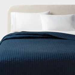 King Washed Cotton Sateen Quilt Dark Navy - Threshold™: OEKO-TEX Certified, 250 Thread Count, Machine Washable