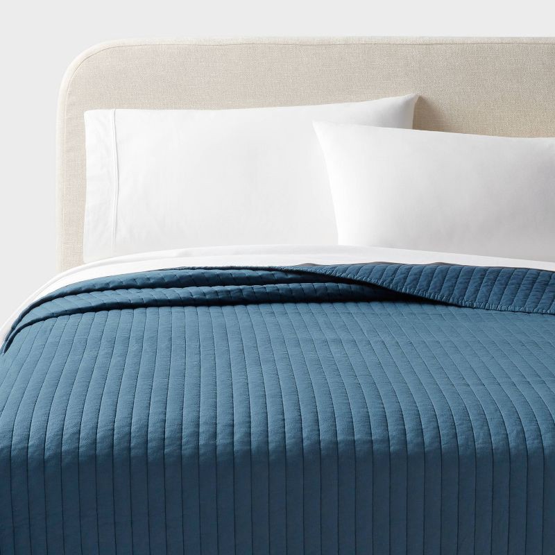 slide 1 of 3, Full/Queen Washed Cotton Sateen Quilt Indigo - Threshold™: OEKO-TEX Certified, Midweight Bedspread, 1 ct