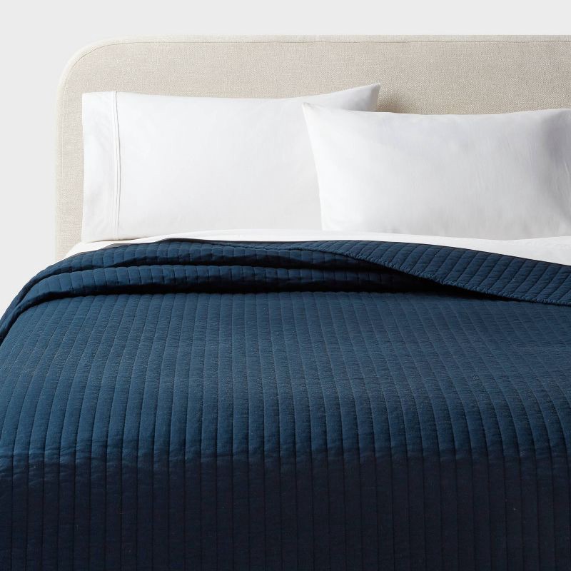 slide 1 of 3, Full/Queen Washed Cotton Sateen Quilt Dark Navy - Threshold™: OEKO-TEX Certified, Midweight Bedspread, 1 ct