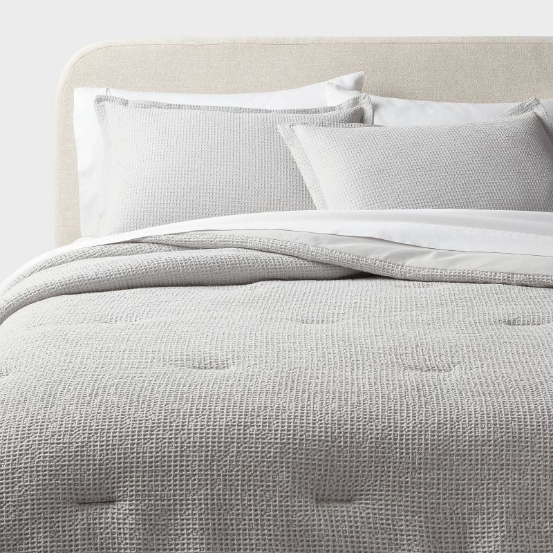 slide 2 of 5, Full/Queen Washed Waffle Weave Comforter and Sham Set Comfort Light Gray - Threshold™: OEKO-TEX Certified, 3-Piece, 1 ct