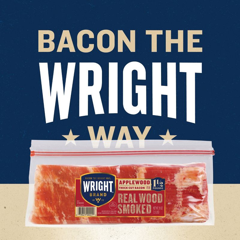 slide 6 of 13, Wright Applewood Thick Cut Bacon - 24oz, 24 oz