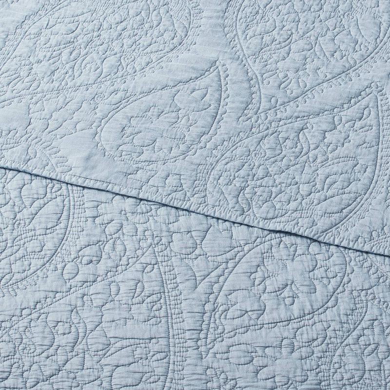 slide 3 of 3, Full/Queen Garment Washed Paisley Stitch Quilt Sky Blue - Threshold™: OEKO-TEX Certified, Microfiber Coverlet, 1 ct