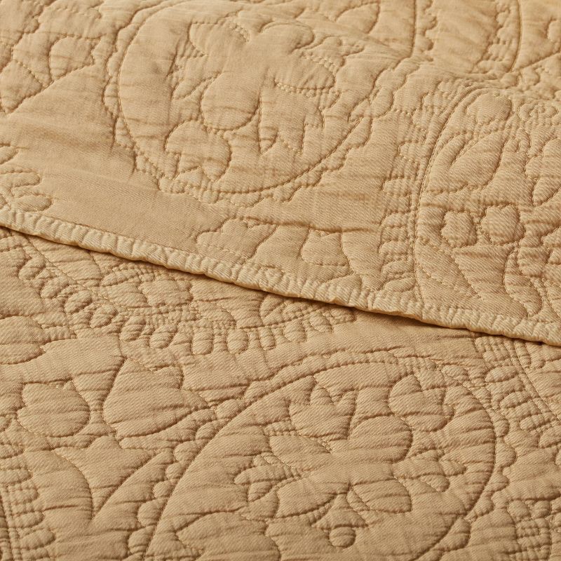 slide 3 of 3, Full/Queen Garment Washed Paisley Stitch Quilt Wheat - Threshold™, 1 ct