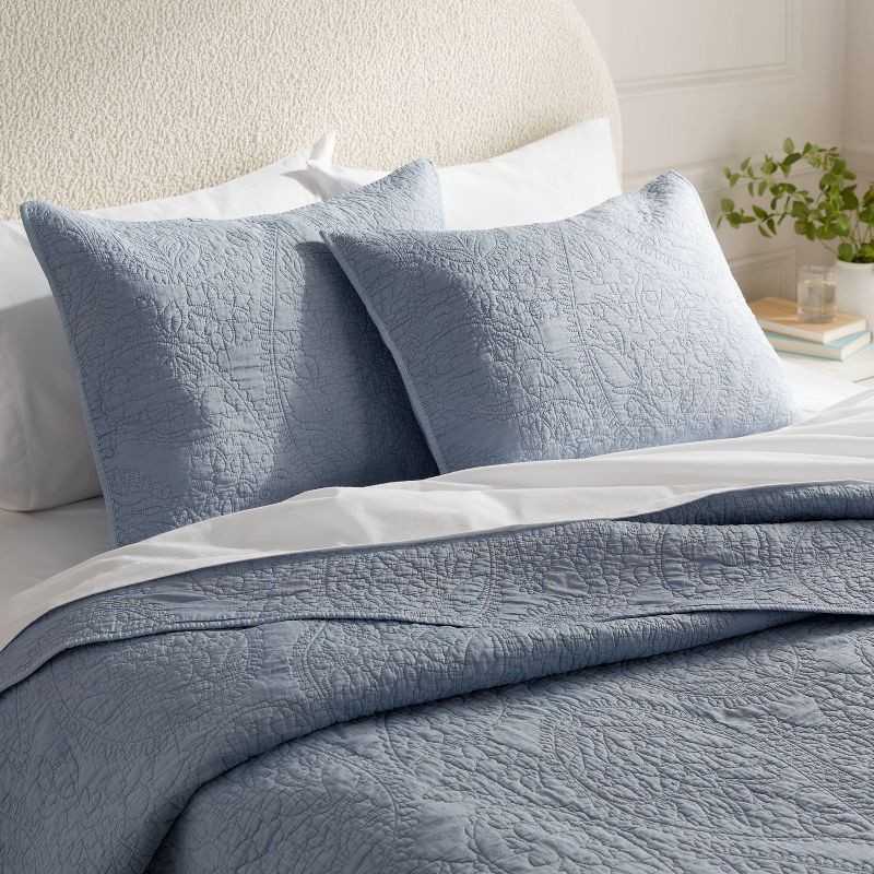 slide 2 of 3, Standard Garment Washed Paisley Stitch Quilt Sham Sky Blue - Threshold™: OEKO-TEX Certified, Microfiber, No Flange, 1 ct