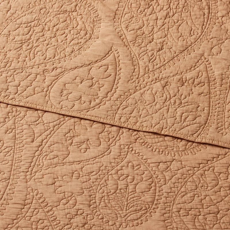 slide 3 of 3, King Garment Washed Paisley Stitch Quilt Camel - Threshold™: Microfiber Coverlet, Year Round Comfort, OEKO-TEX Certified, 1 ct