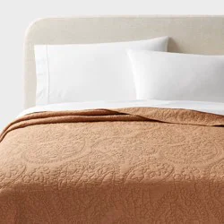 Full/Queen Garment Washed Paisley Stitch Quilt Camel - Threshold™: OEKO-TEX Certified, Microfiber Coverlet