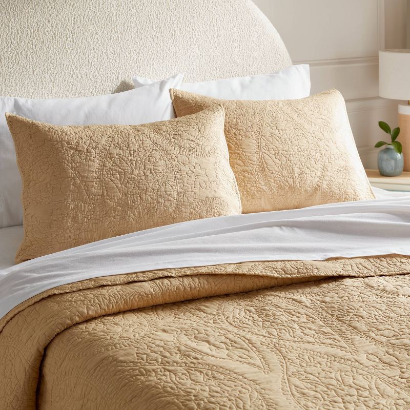slide 2 of 3, Standard Garment Washed Paisley Stitch Quilt Sham Wheat - Threshold™: OEKO-TEX Certified, Microfiber, No Flange, 1 ct