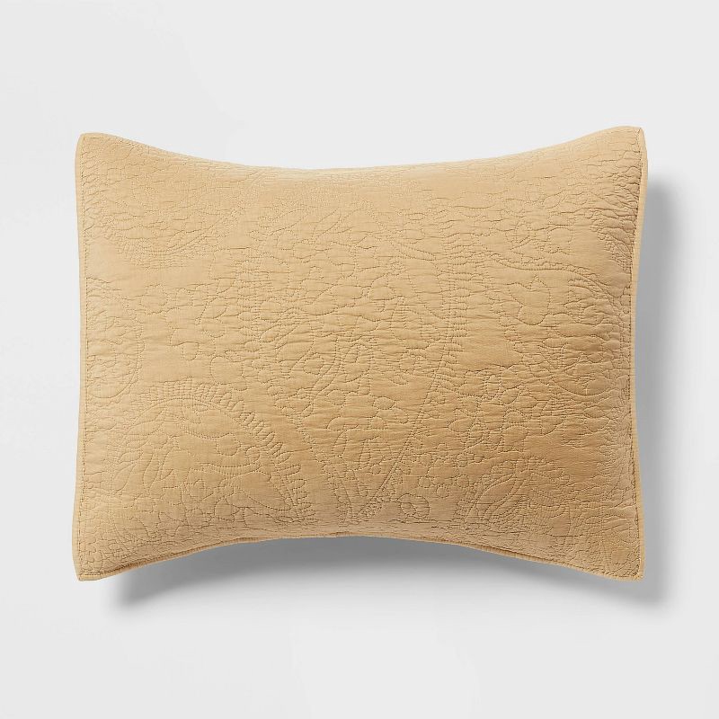 slide 1 of 3, Standard Garment Washed Paisley Stitch Quilt Sham Wheat - Threshold™: OEKO-TEX Certified, Microfiber, No Flange, 1 ct