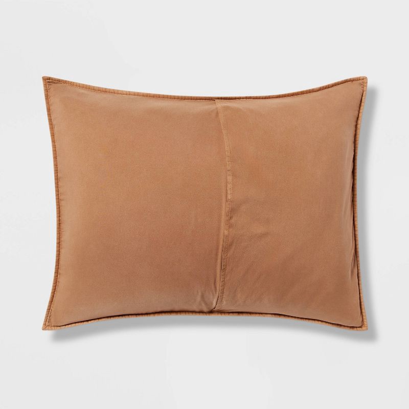 slide 3 of 3, Standard Garment Washed Paisley Stitch Quilt Sham Camel - Threshold™: OEKO-TEX Certified, Microfiber Construction, No Flange, 1 ct