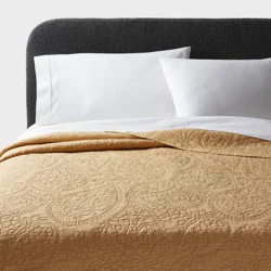 King Garment Washed Paisley Stitch Quilt Wheat - Threshold™: Microfiber Coverlet, Year Round Comfort, OEKO-TEX Certified