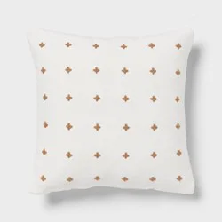 Plus Stitch Square Edge Pillow Ivory/Light Brown - Threshold™: Cotton Dobby Fabric, Indoor Use, Oeko-Tex Certified
